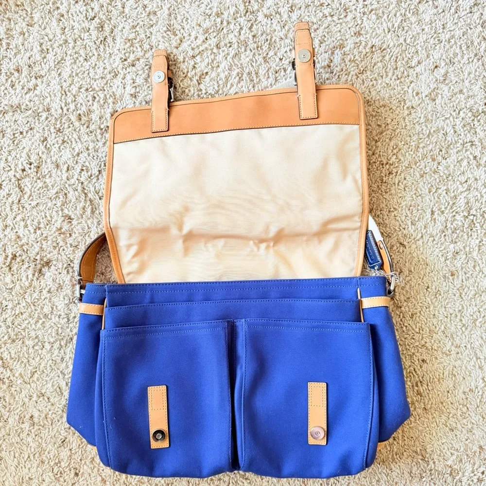 Vintage Coach Voyager Blue Canvas Messenger Bag Stripe